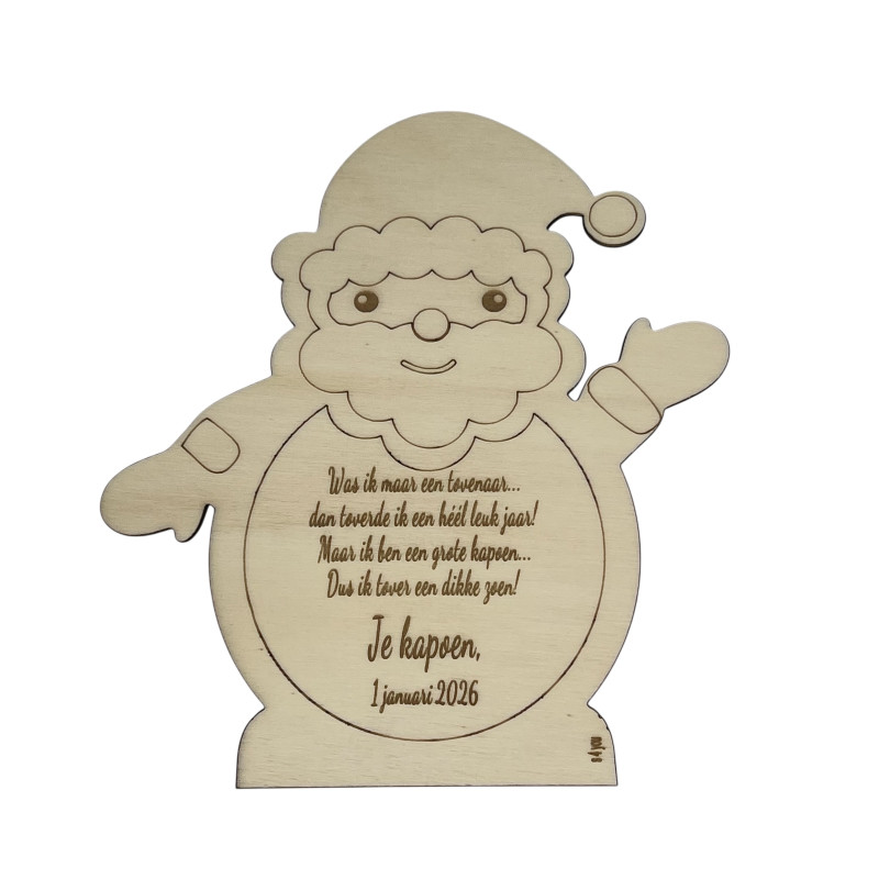 Houten nieuwjaarsbrief - Kerstman