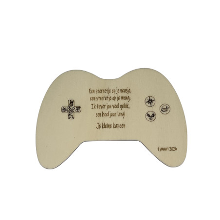 Houten nieuwjaarsbrief - game controller