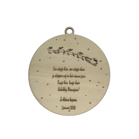 Houten nieuwjaarsbrief - Kerstbal slee