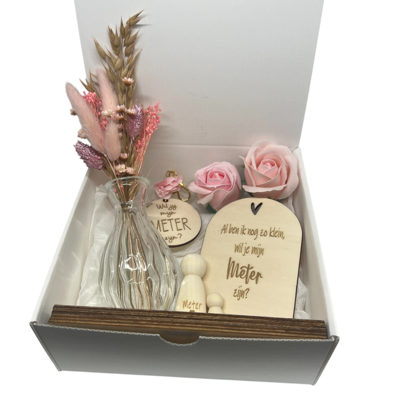 Droogbloemen en poppetjes geschenkbox | Gepersonaliseerd meter cadeau