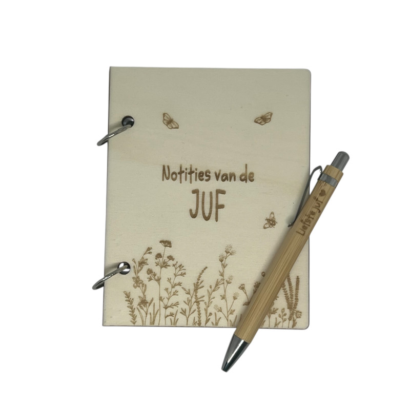 Notitieboekje en pen juf