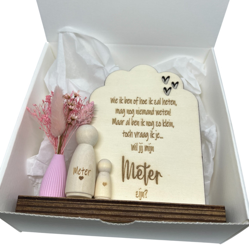 Geschenkbox met peg doll en bloem | Gepersonaliseerd meter cadeau