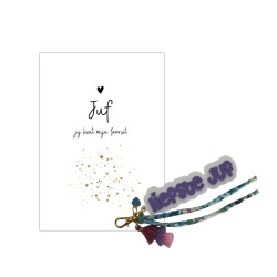 Droogbloemen en kaartje liefste JUF | blauw