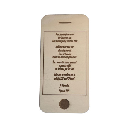 Houten nieuwjaarsbrief - Iphone