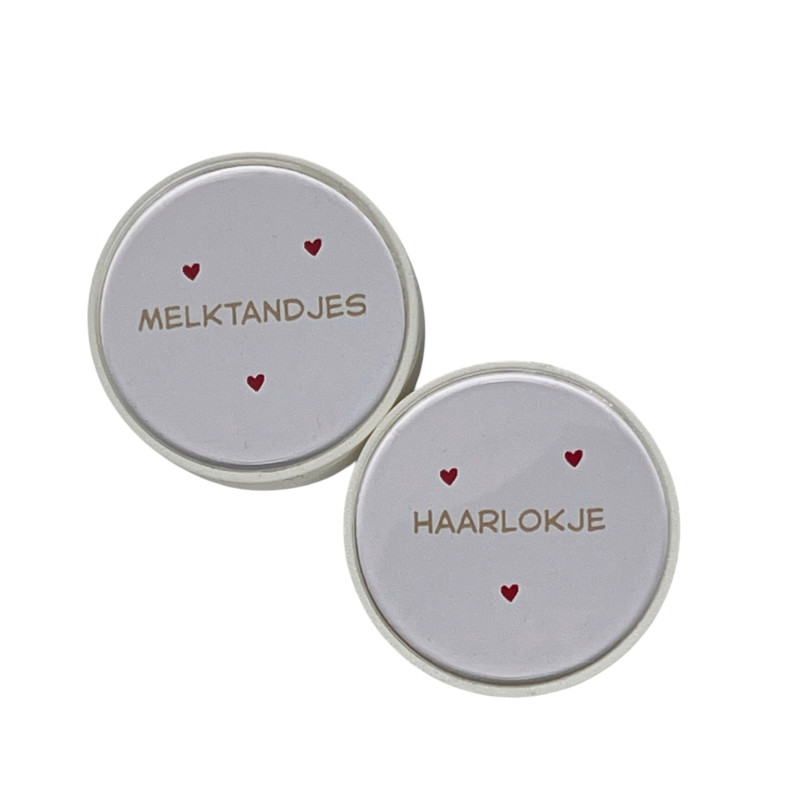 Set Bewaardoosjes haarlokje en tandjes - hartjes