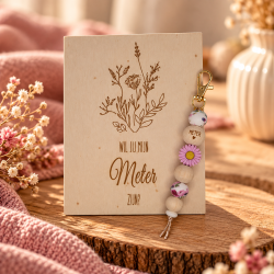 Kralen sleutelhanger en houten kaartje| Gepersonaliseerd cadeau Meter