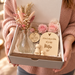 Droogbloemen en poppetjes geschenkbox | Gepersonaliseerd meter cadeau