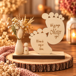 Tekstbord met voetjes en bloemetjes | Gepersonaliseerd meter cadeau