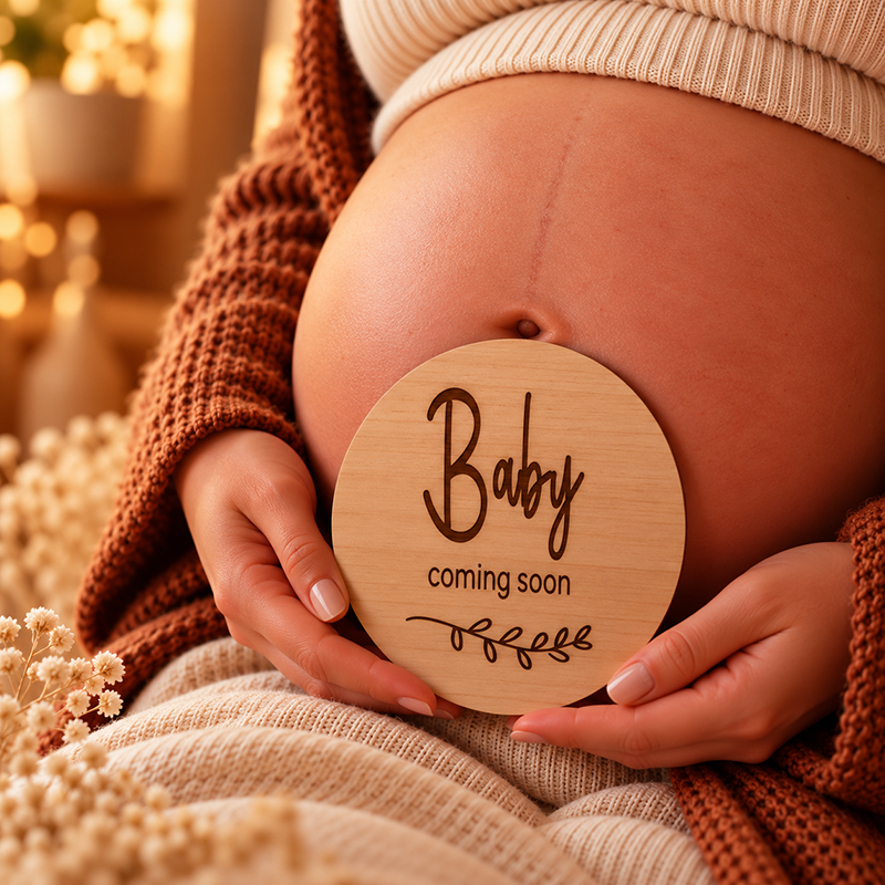 Tekstbord aankondiging zwangerschap Baby coming soon