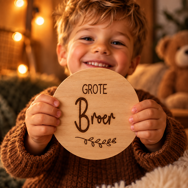 Tekstbord aankondiging zwangerschap Grote broer