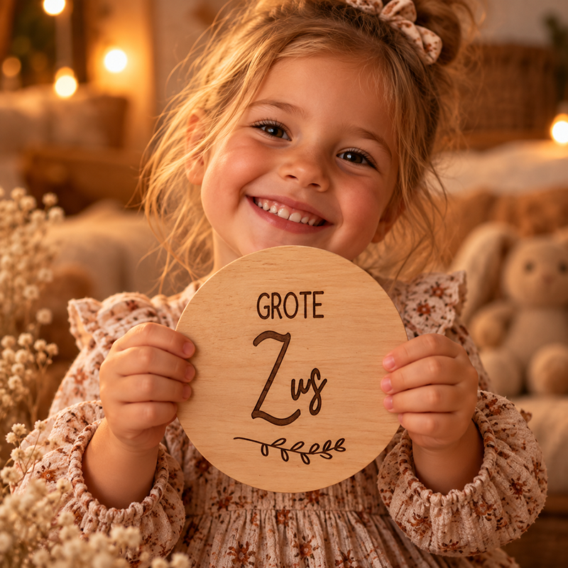 Tekstbord aankondiging zwangerschap Grote zus