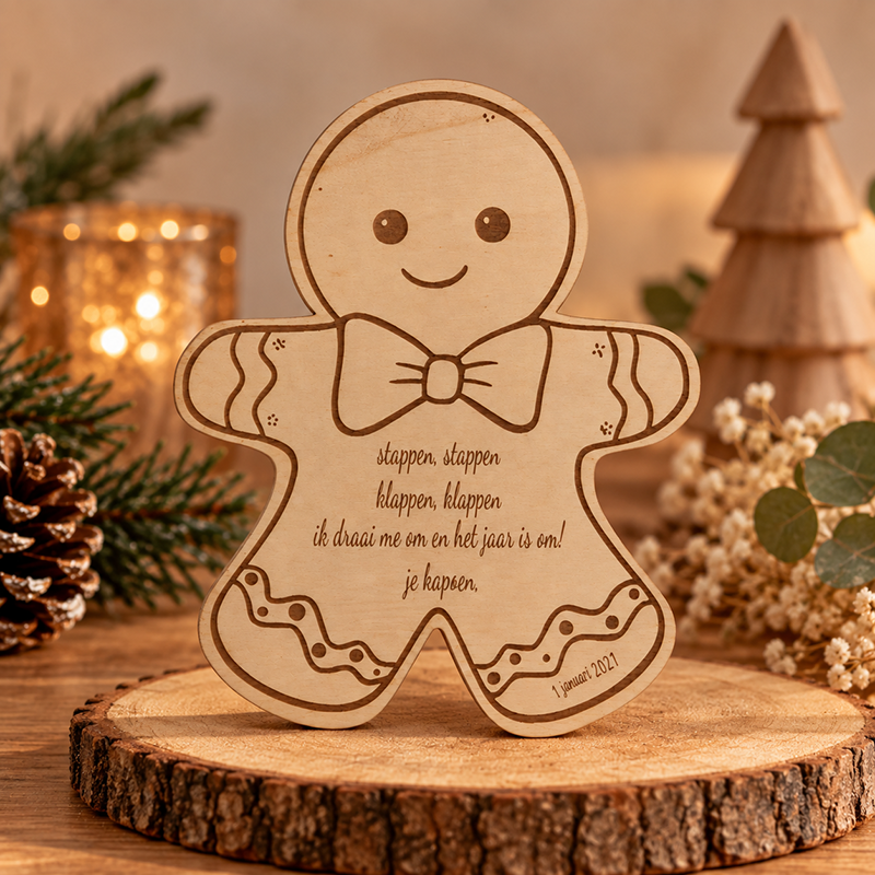 Houten nieuwjaarsbrief peperkoek