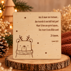 Houten nieuwjaarsbrief beertje