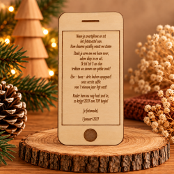 Houten nieuwjaarsbrief iphone