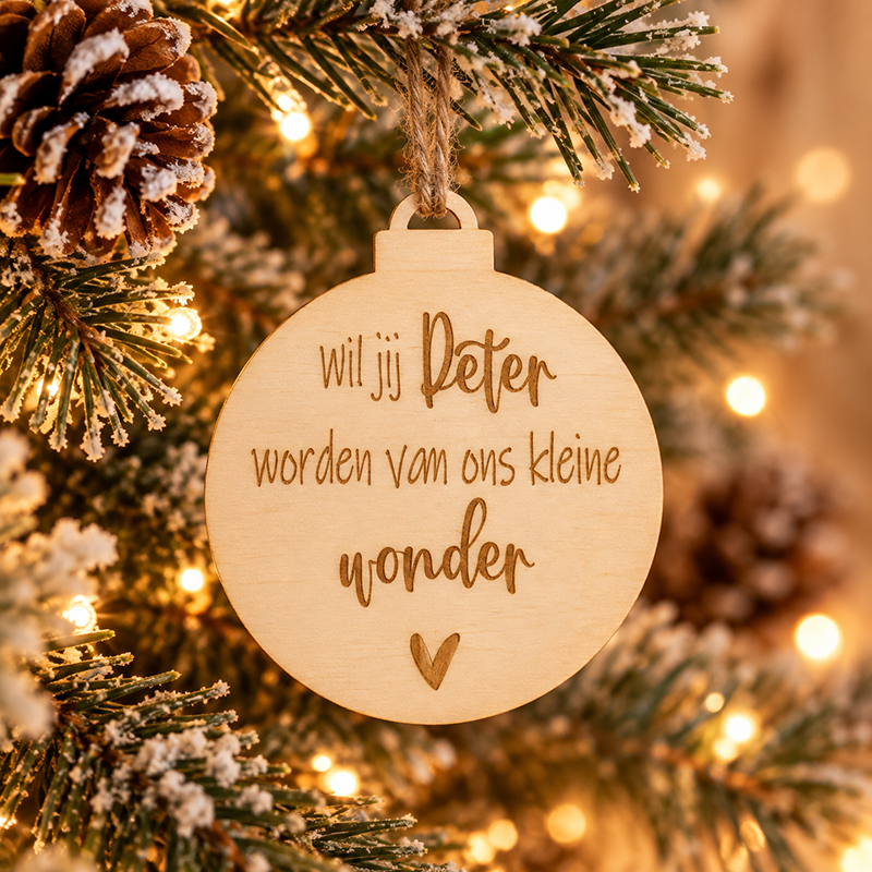 Houten kerstbal peter vragen