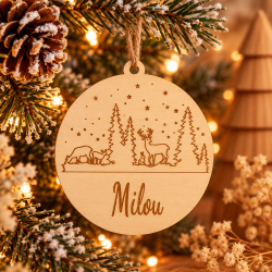 Houten kerstbal landschap