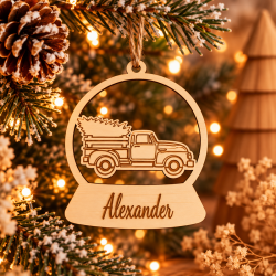 Houten kerstbal auto