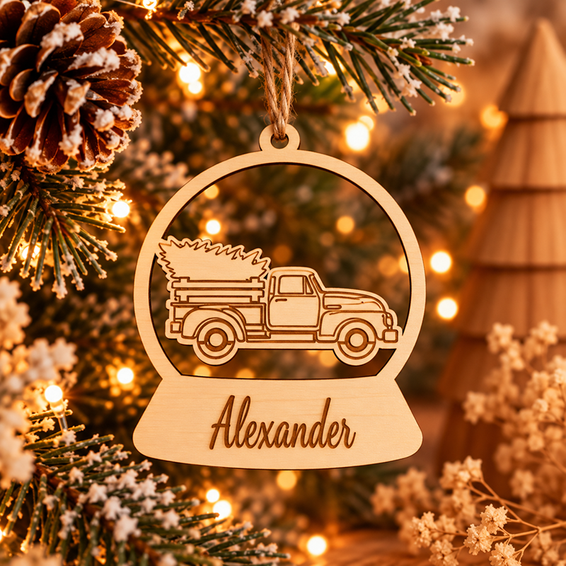Houten kerstbal auto