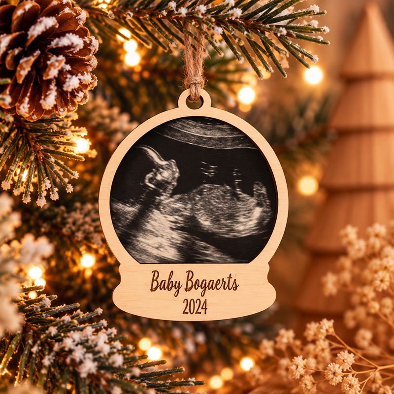 Houten kerstbal met foto