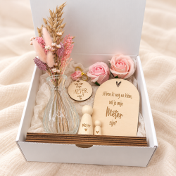 Droogbloemen en poppetjes geschenkbox | Gepersonaliseerd meter cadeau