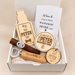 Cadeaubox voor Peter | Houten bierfles & opener | Gepersonaliseerd