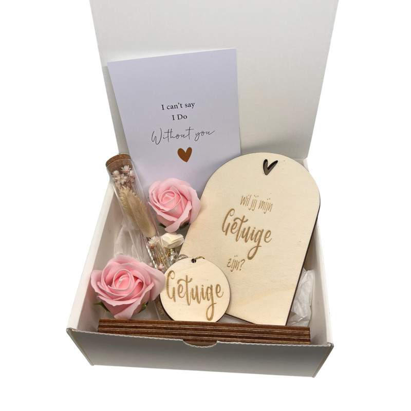 Geschenkbox wil je mijn getuige zijn tekstbord en staander