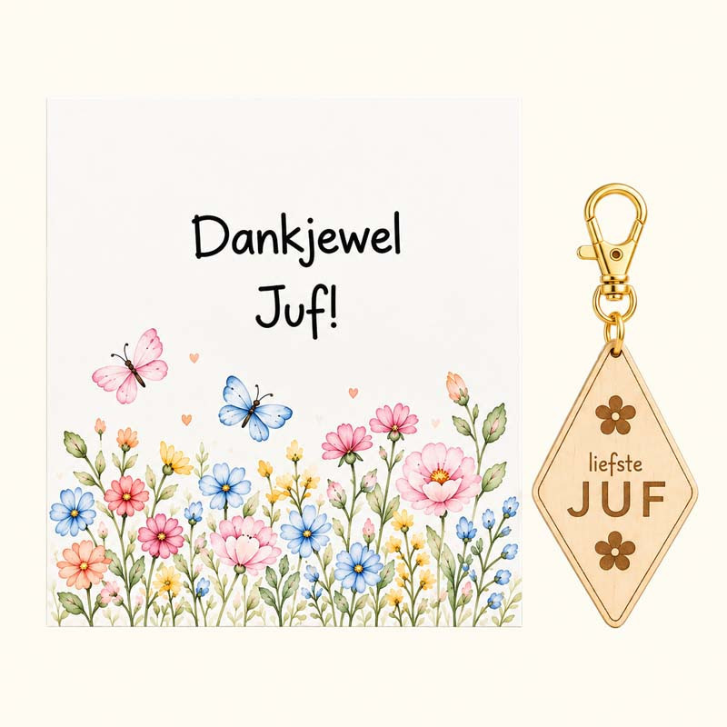 Sleutelhanger liefste juf bloemen