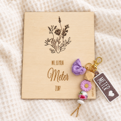 Kralen sleutelhanger en houten kaartje| Gepersonaliseerd cadeau Meter
