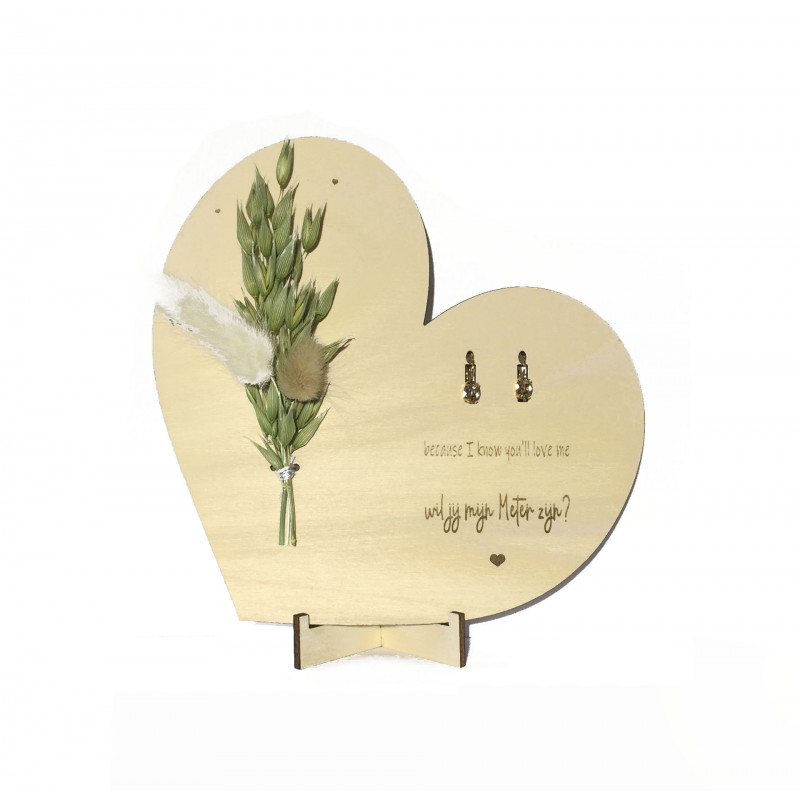 Tekstbord droogbloemen oorbellen Swarovski - beige