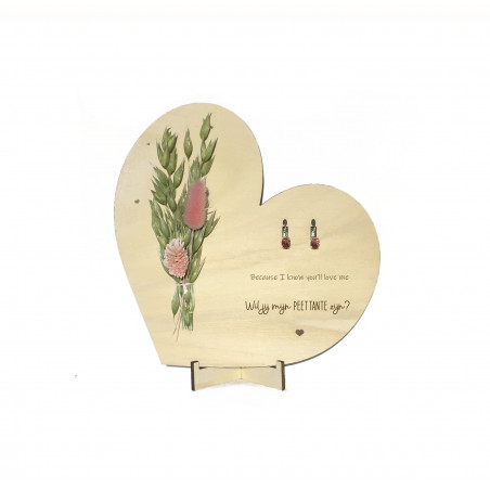 Tekstbord droogbloemen Peettante oorbellen Swarovski - roze - silverplated