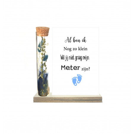 Droogbloemen in buisje "Wil jij mijn meter worden?"-blauw