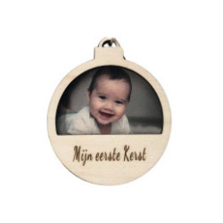 Houten kerstbal met foto