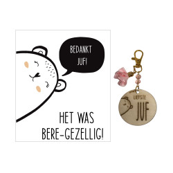 Sleutelhanger JUF met kralen en kaartje 'Het was bere-gezellig' – cadeau juf