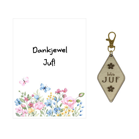 Sleutelhanger juf | bloemen