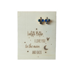 Houten kaartje en Swarovski oorbellen
