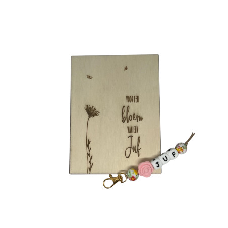 Tekstbord JUF | bloem | roze