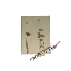 Houten kaartje en sleutelhanger