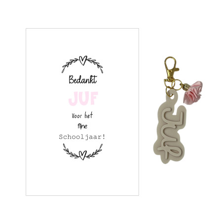 Sleutelhanger en kaartje JUF - plexi