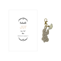 Sleutelhanger en kaartje JUF - plexi