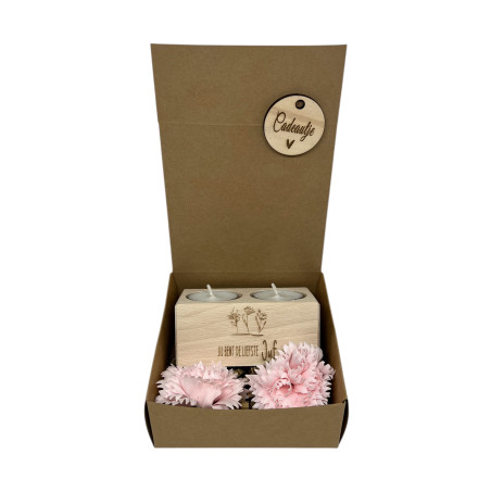 Cadeaudoosje theelichthouder en zeepbloemen