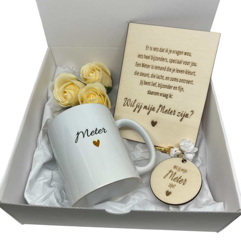 Geschenkbox met mok en tekstbord | Gepersonaliseerd meter cadeau